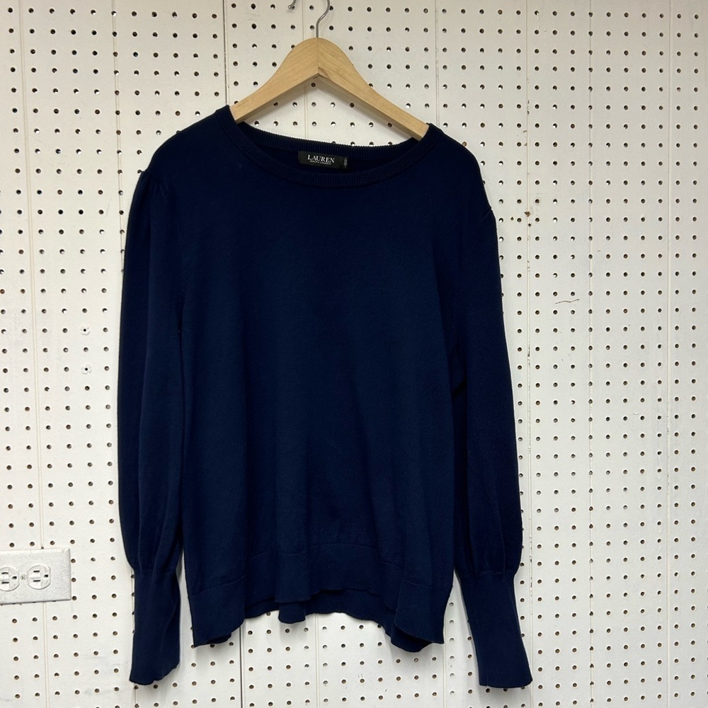 - Ralph Lauren Puff Sleeve Black Label Blue Sweater